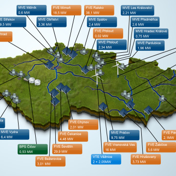 ČEZ - Infografika pro magazín ŠŤÁVA - mapa obnovitelné zdroje